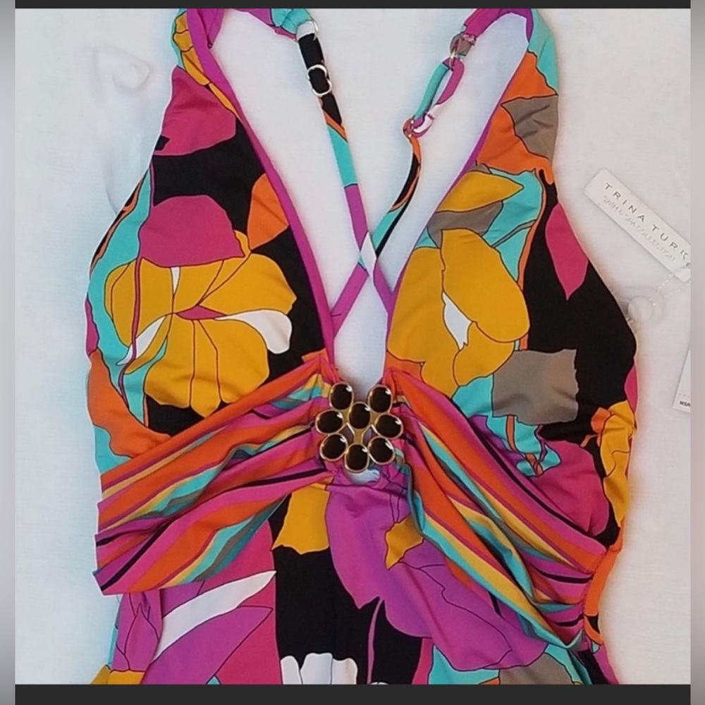 TRINA TURK GEMINI PLUNGE MAILLOT ONE PIECE SWIMSUIT,
AMAZING COLORS - Picture 4 of 5